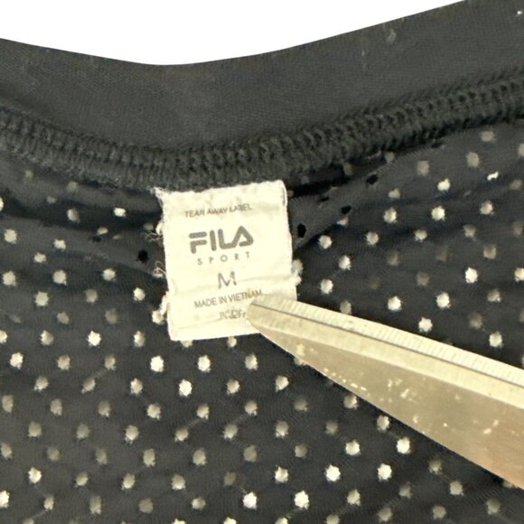 Fila Sport Women's Medium Black Athletic T Shirt Mesh Panels Paint Splatter Prin - Picture 2 of 8